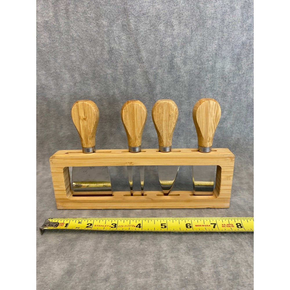 Bamboo Handle Charcuterie Cheese Board Knife Set with Holder 4 Knives
